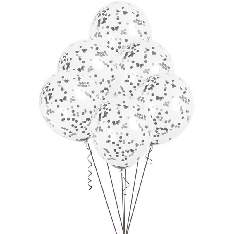 Μπαλόνια Διάφανα 12 Διάφανα με Μαύρα Κομφετί / 6 τεμ