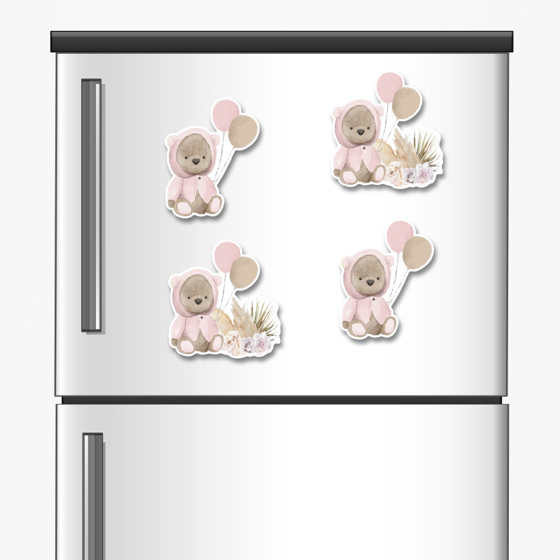 Ξύλινα μαγνητάκια Αρκουδάκι για Κορίτσι 5cm/ 4τμχ