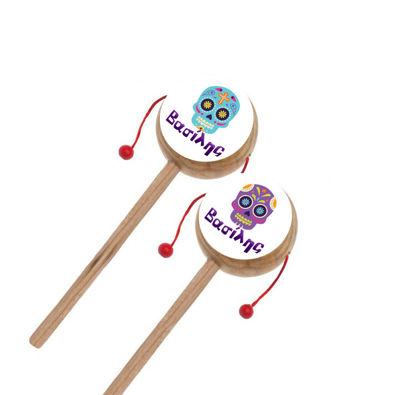 Ξύλινο Τυμπανάκι με όνομα Halloween Νεκροκεφαλές