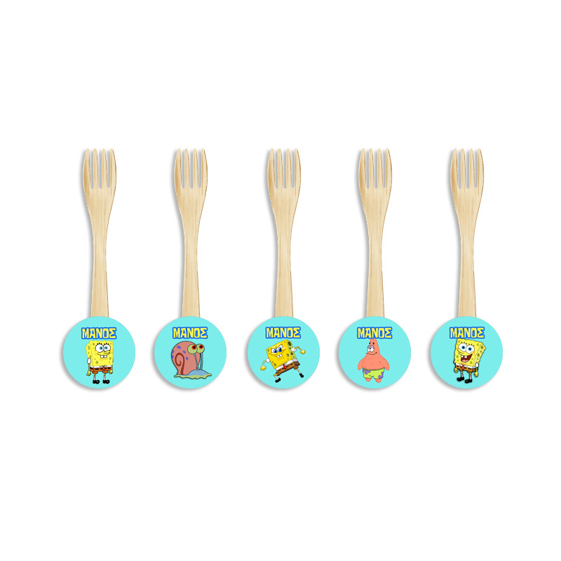 Ξύλινα Πιρουνάκια με όνομα Μπομπ Σφουγγαράκης / 8τμχ