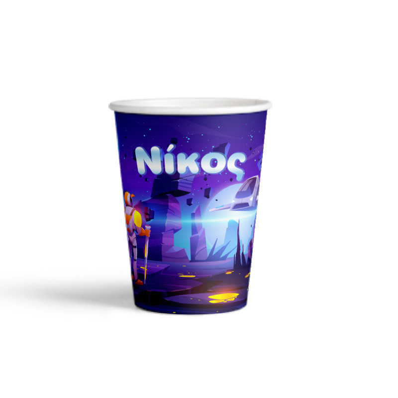 Ποτηράκια χάρτινα με όνομα Διάστημα 250ml/8τμχ