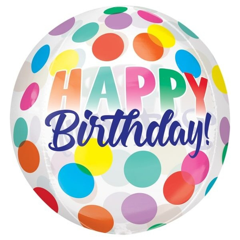 Μπαλόνι Orbz 16 Σφαίρα Happy Birthday big Dots  / 38εκ x 40εκ