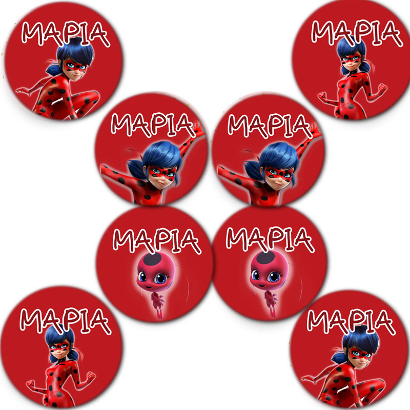 Στρογγυλά αυτοκόλλητα Miraculous LadyBug / 8τμχ