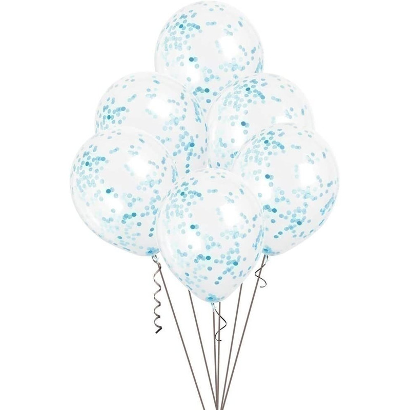Μπαλόνια Λατέξ 12 Διάφανο με Σιέλ Κονφετί / 6 τεμ