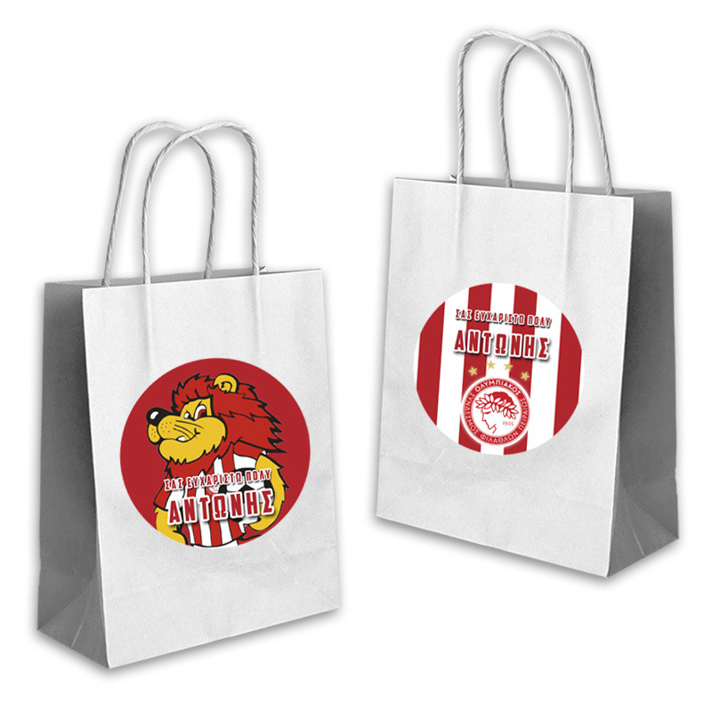 Τσάντα Δώρου Ολυμπιακός με όνομα χάρτινη/ 22cmx18cmx8cm