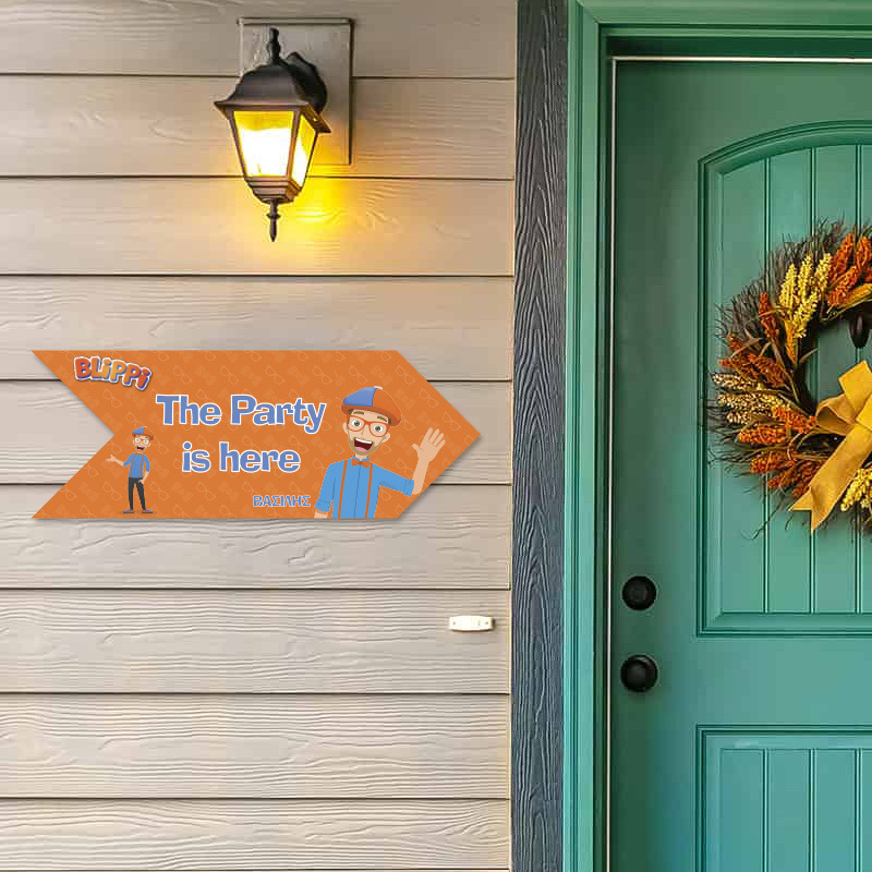 Ξύλινη Πινακίδα Blippi με όνομα βελάκι/40cm*15cm