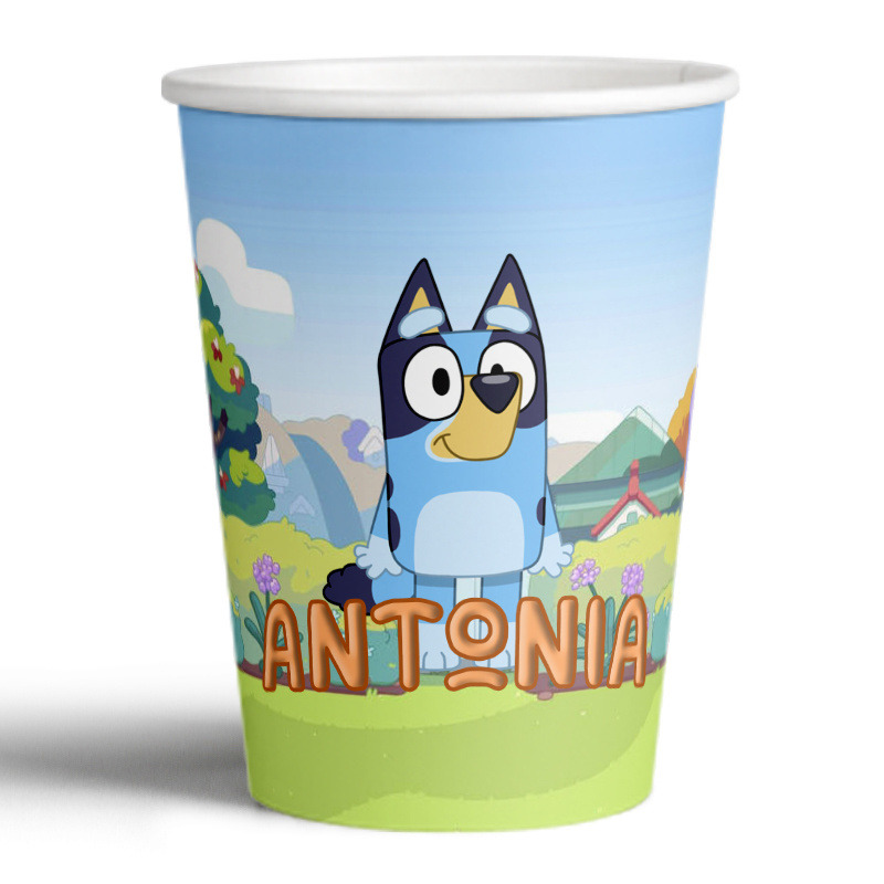 Ποτηράκια χάρτινα με όνομα Bluey 250ml/8τμχ