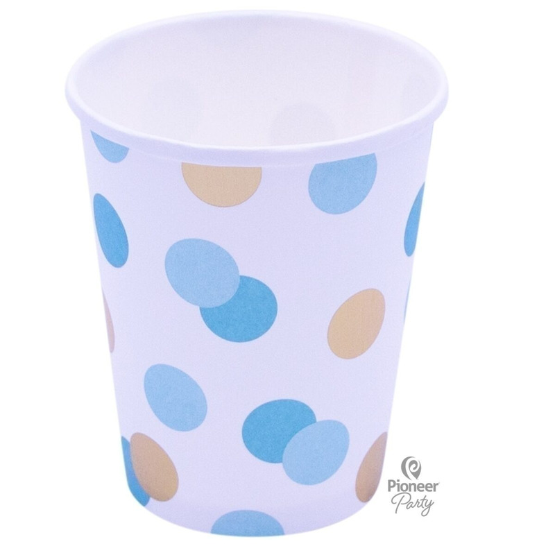 Ποτήρια Χάρτινα 250ml Σιέλ & Χρυσό Dots /8 τεμ