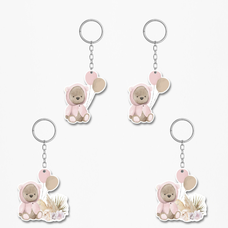 Ξύλινα Μπρελόκ Αρκουδάκι για Κορίτσι 5cm/ 4τμχ