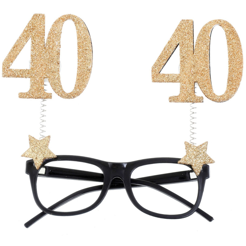 Gold glitter age glasses 40 years 15 x 16 cm