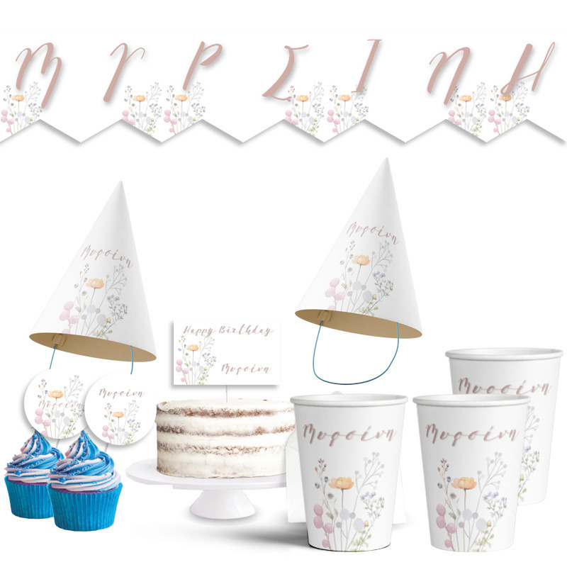 Σετ πάρτυ με όνομα Floral Pastel / 8 ατόμων