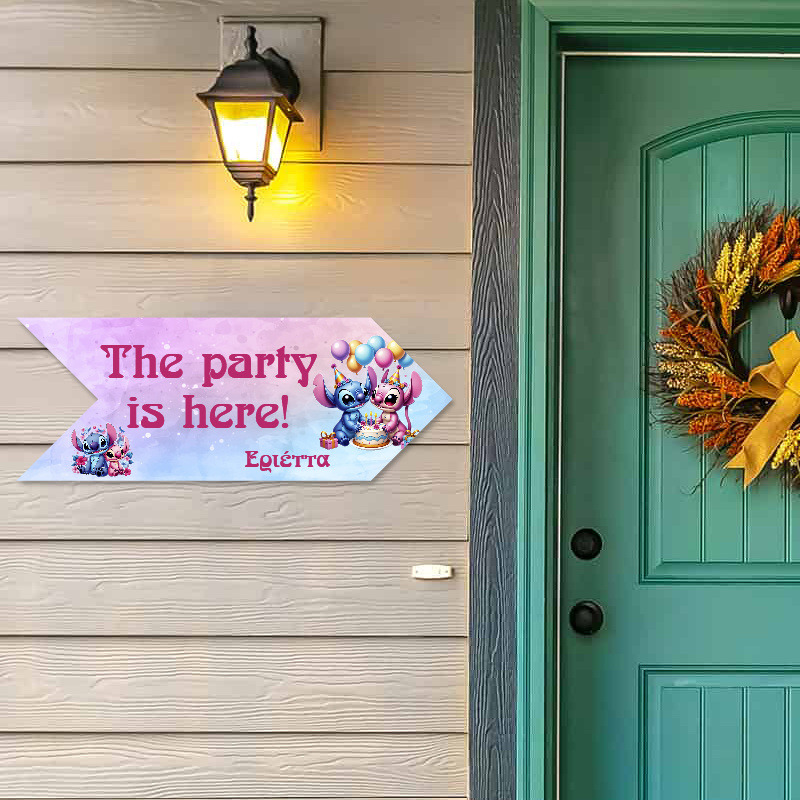 Ξύλινη Πινακίδα Stitch & Angel με όνομα βελάκι/40cm*15cm