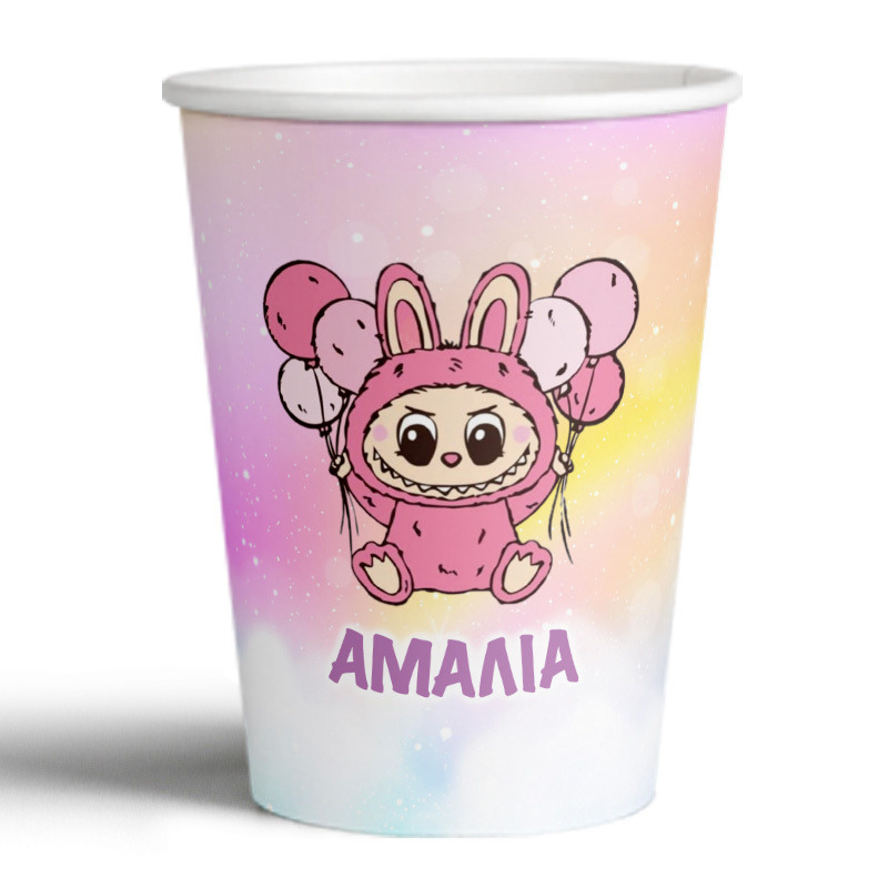 Ποτηράκια χάρτινα με όνομα Labubu 250ml/8τμχ