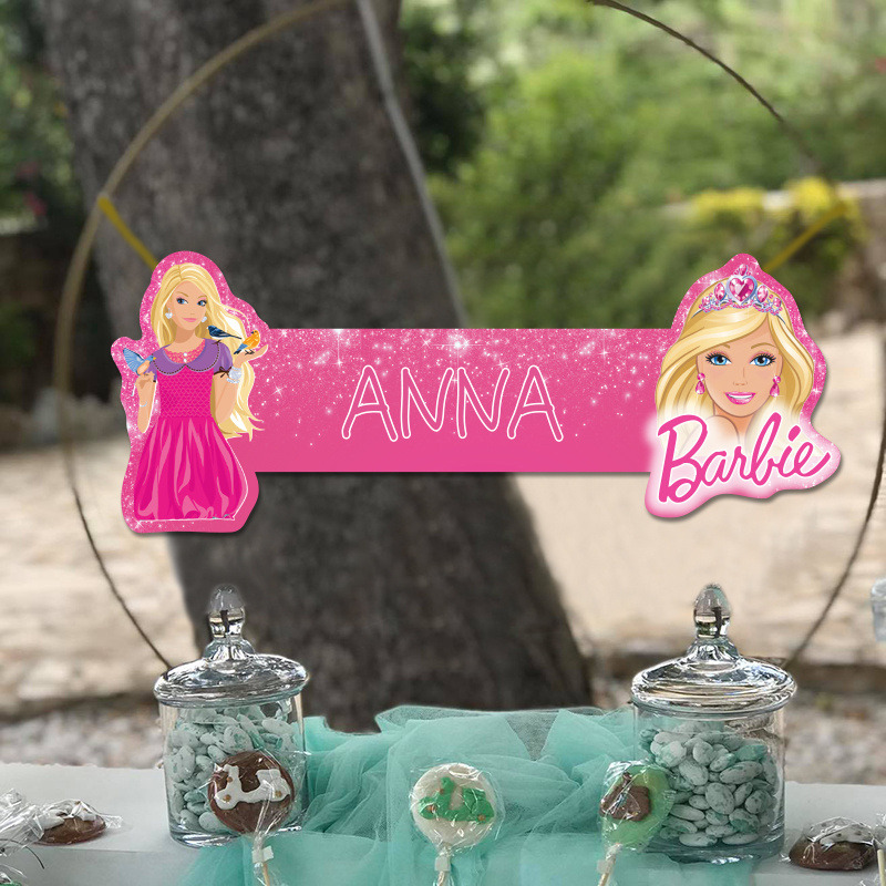 Ξύλινο διακοσμητικό Barbie με όνομα/ 35cm*15cm