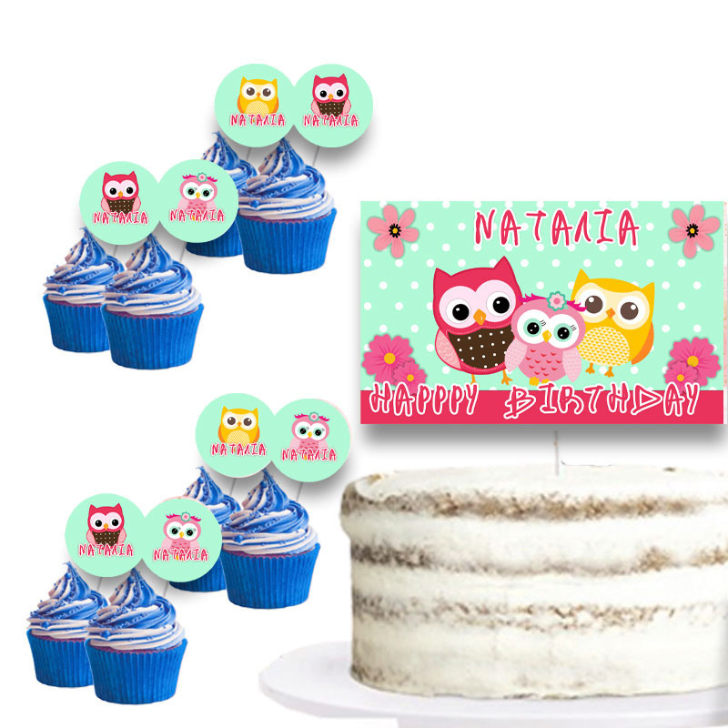 Διακόσμηση τούρτας Κουκουβάγια & cupcake toppers