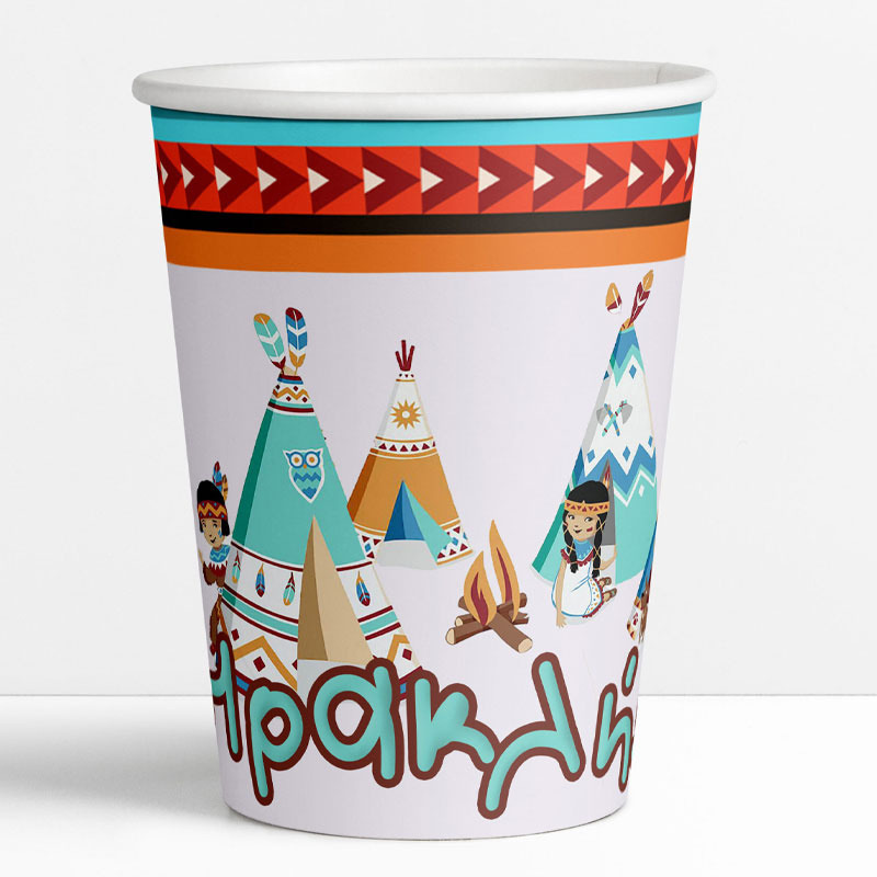 Ποτηράκια χάρτινα με όνομα Ινδιάνος / 8τμχ