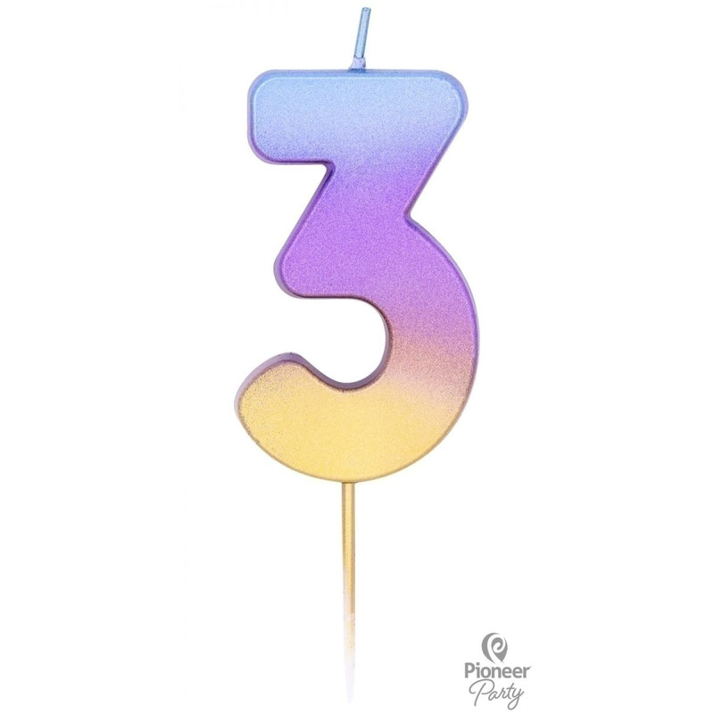 Κερί Νούμερο 3 Rainbow Ombre / 6.7 εκ