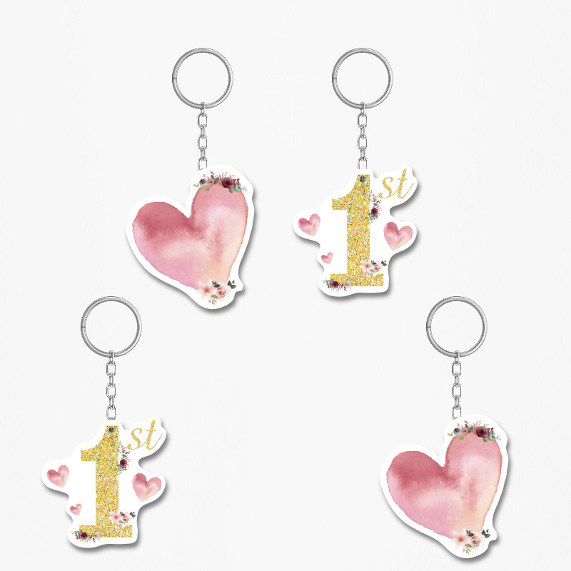 Ξύλινα Μπρελόκ 1st Birthday Girl 5cm/ 4τμχ