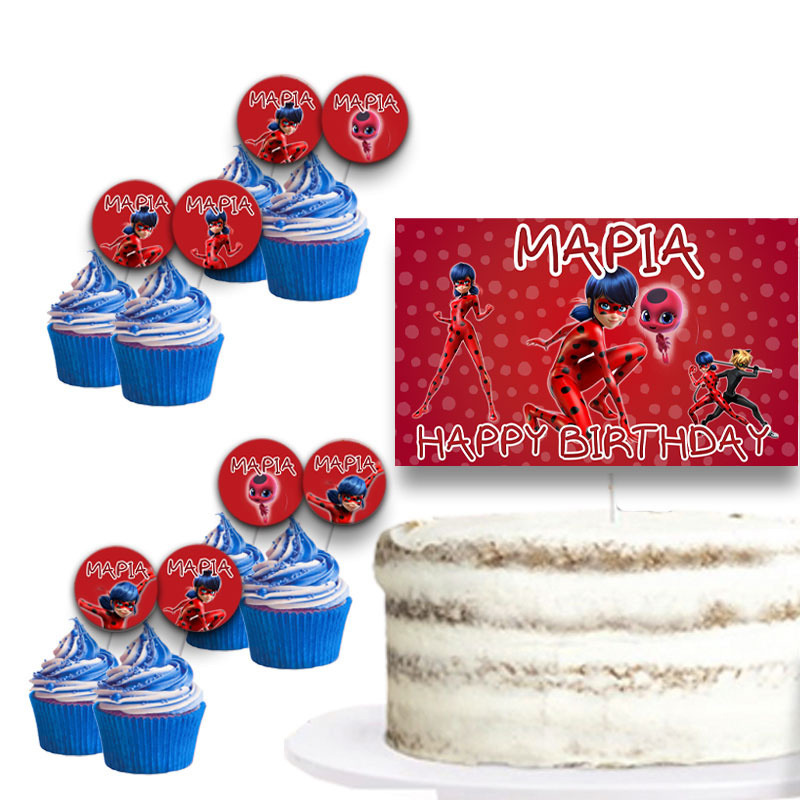 Διακόσμηση τούρτας Miraculous LadyBug & cupcake toppers