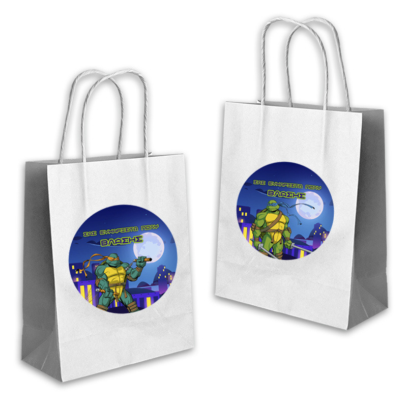 Τσάντα Δώρου Χελωνονιντζάκια με όνομα χάρτινη/ 22cmx18cmx8cm