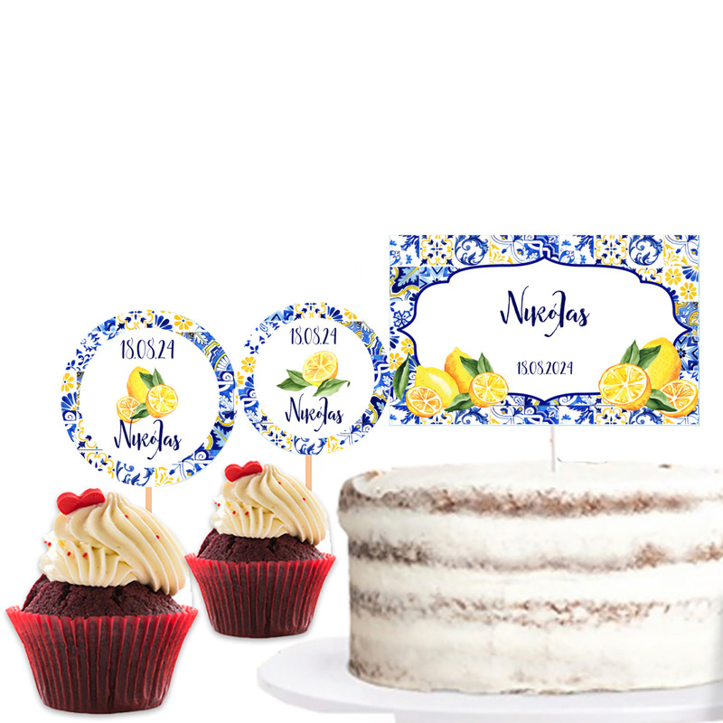 Διακόσμηση τούρτας Λεμόνι & cupcake toppers