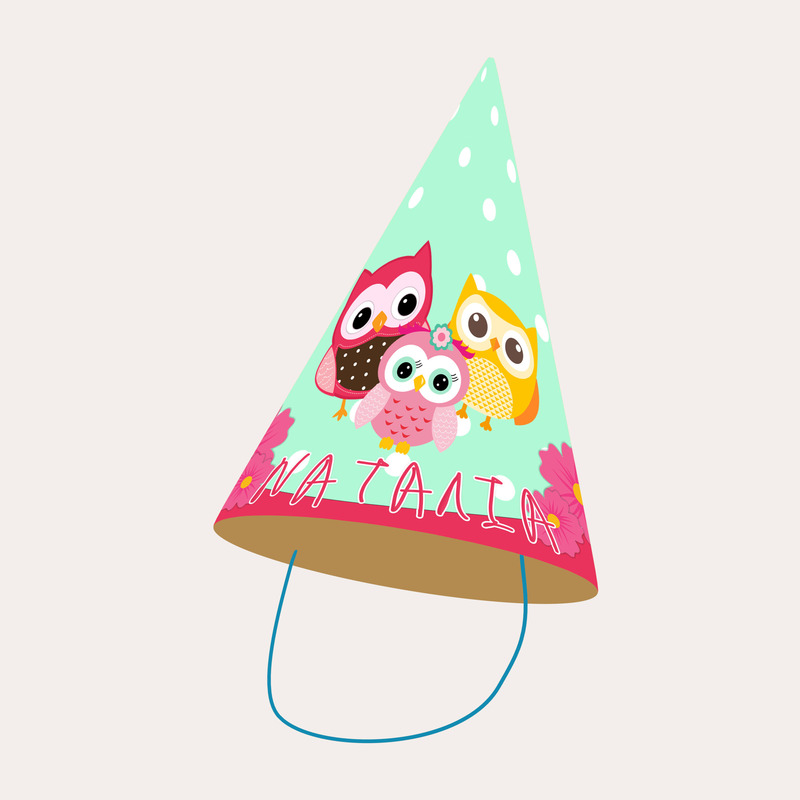 Καπελάκια πάρτυ με όνομα Κουκουβάγια / 8τμχ