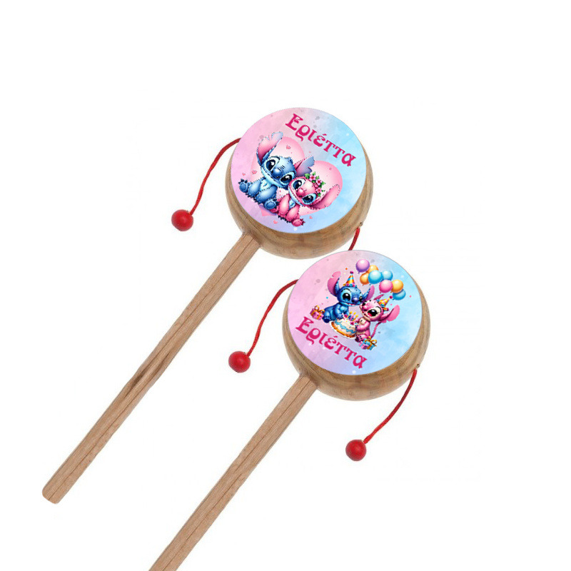 Ξύλινο Τυμπανάκι με όνομα Stitch & Angel