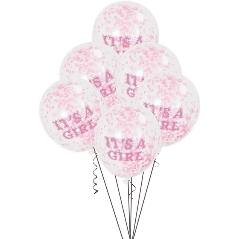 Μπαλόνια Λατέξ 12 Διάφανα It's a Girl με Ροζ Κονφετί / 6 τεμ