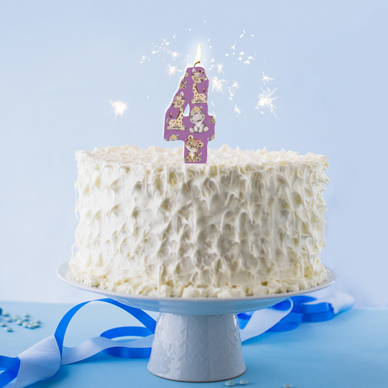 Κερί Νούμερο 4 Ζωάκια Ζούγκλας για Κορίτσι