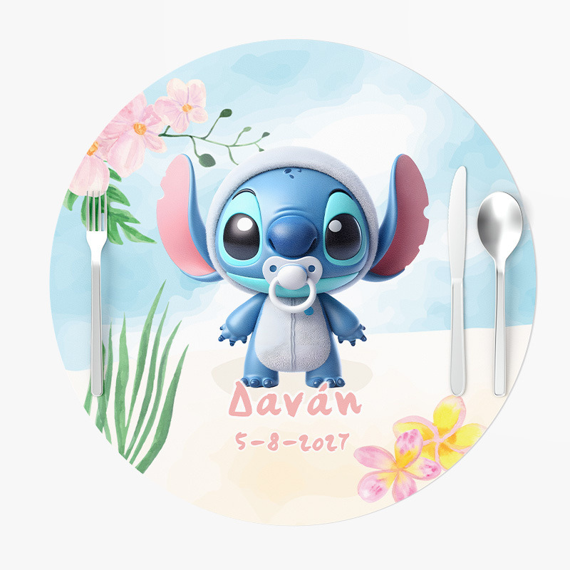 Σουπλά Χάρτινα στρογγυλά με όνομα Baby Stitch 27cm