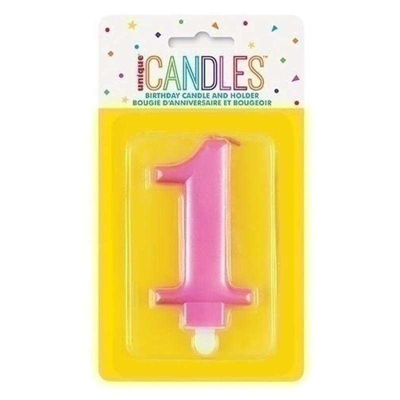 Κερί  1 Μεταλλικό Ροζ / 8 εκ.