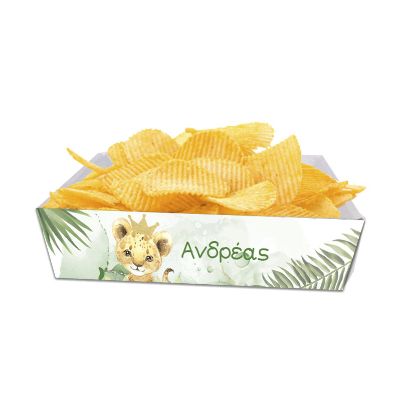 Κουτάκια για πατατάκια Τιγράκι με Κορώνα με όνομα 8τμχ/ 15cmx10cmx4cm