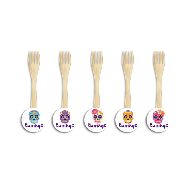 Ξύλινα Πιρουνάκια με όνομα Halloween Νεκροκεφαλές / 8τμχ