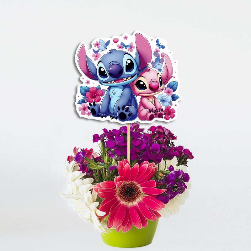 Διακοσμητικό Τοππερ Stitch & Angel χάρτινο για τον Μπουφέ/ 20cm