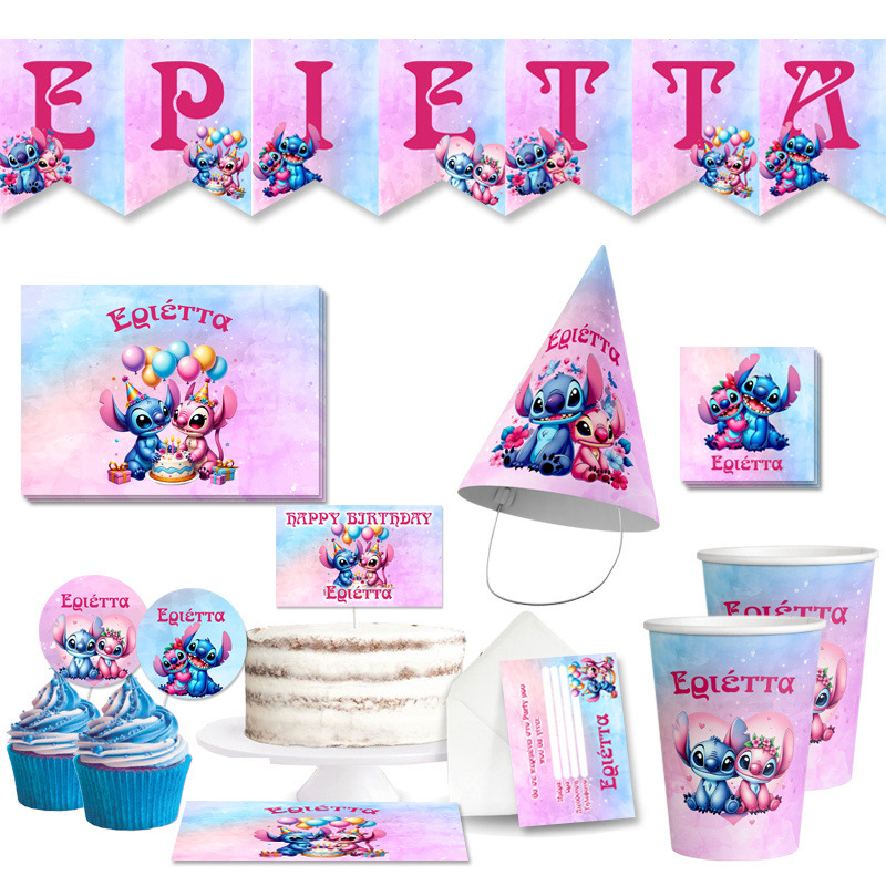 Σετ πάρτυ με όνομα Stitch & Angel XL/8 ατόμων