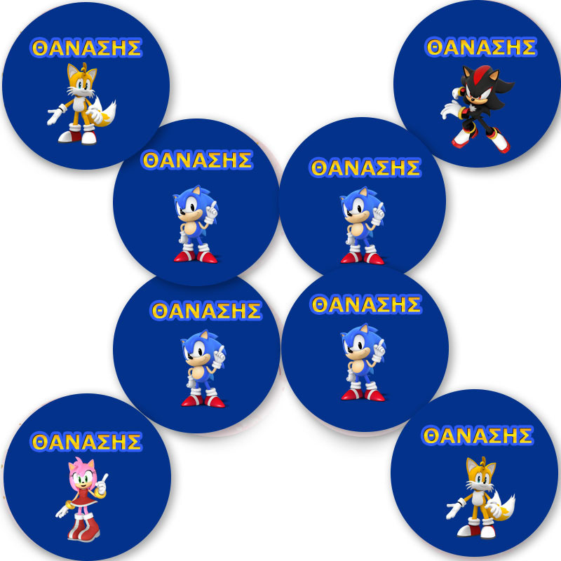 Στρογγυλά αυτοκόλλητα Sonic / 8τμχ