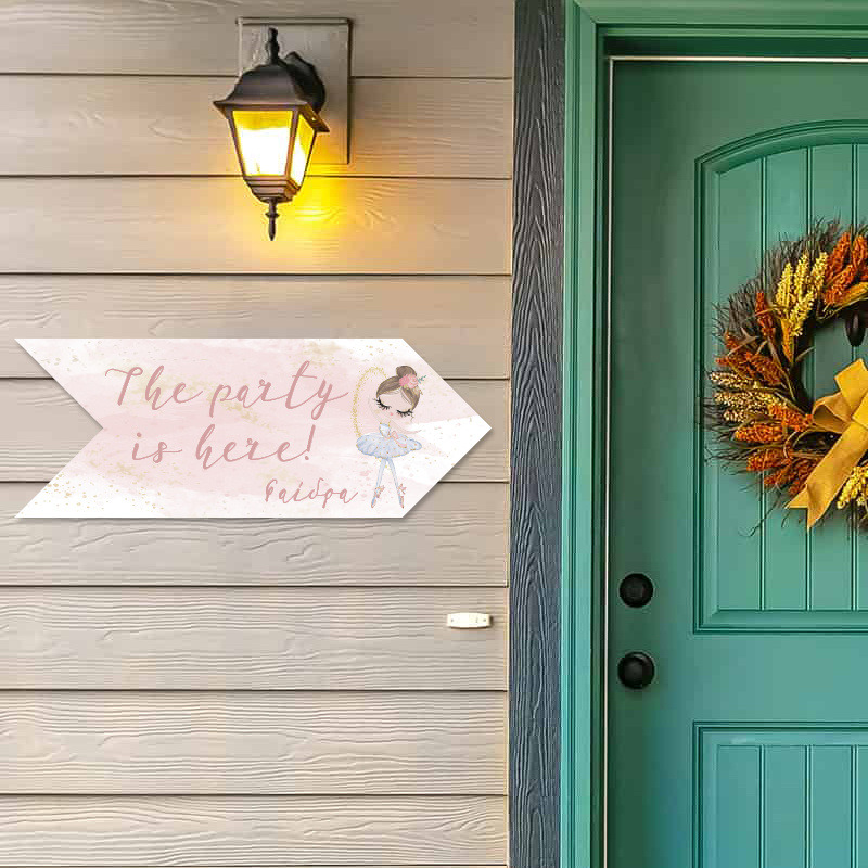 Ξύλινη Πινακίδα Μπαλαρίνα Pastel με όνομα βελάκι/40cm*15cm