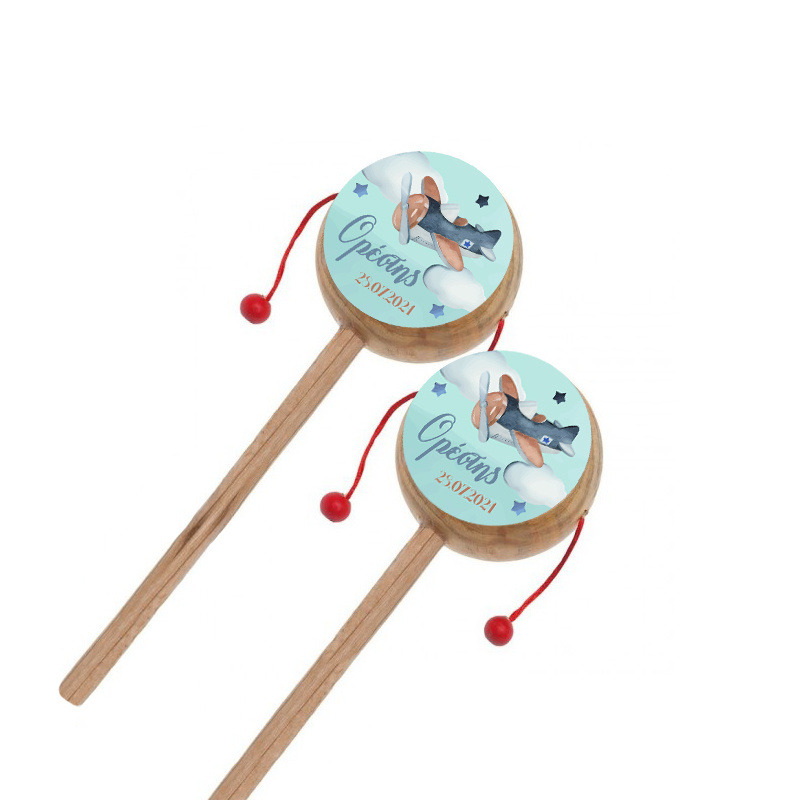 Ξύλινο Τυμπανάκι με όνομα Αεροπλάνο Vintage
