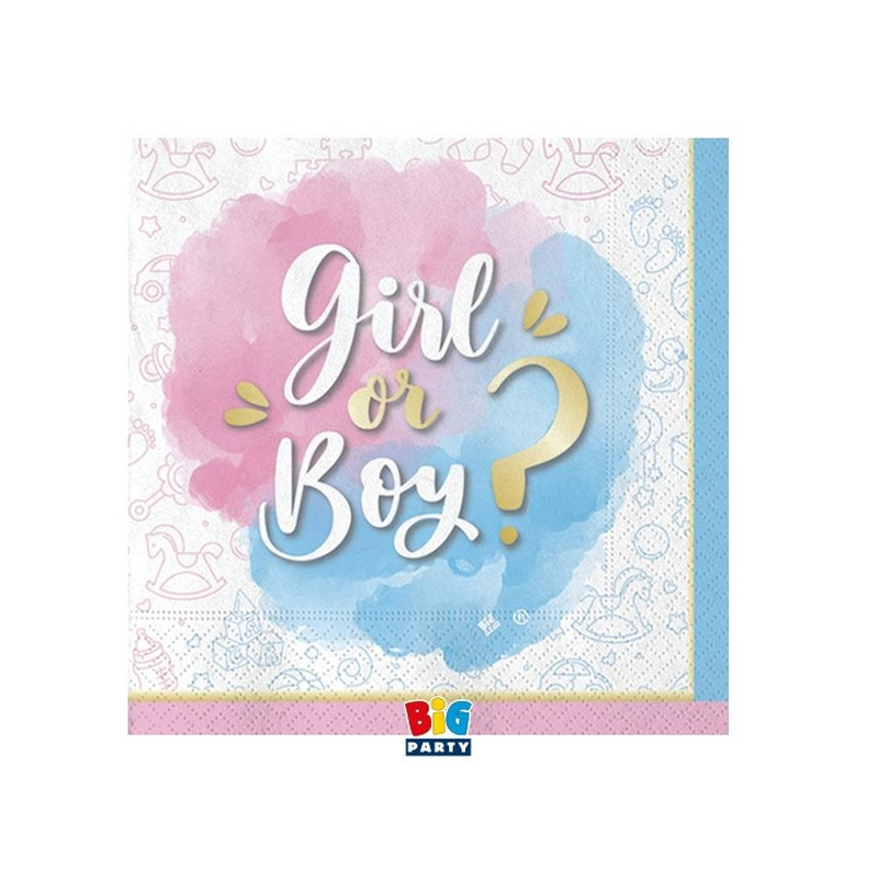 Χαρτοπετσέτες φαγητού 25εκ Gender Reveal /20 τεμ - Boy or Girl