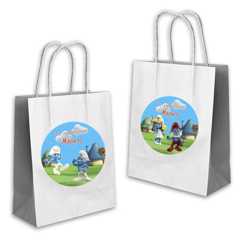 Τσάντα Δώρου Στρουμφάκια με όνομα χάρτινη/ 22cmx18cmx8cm