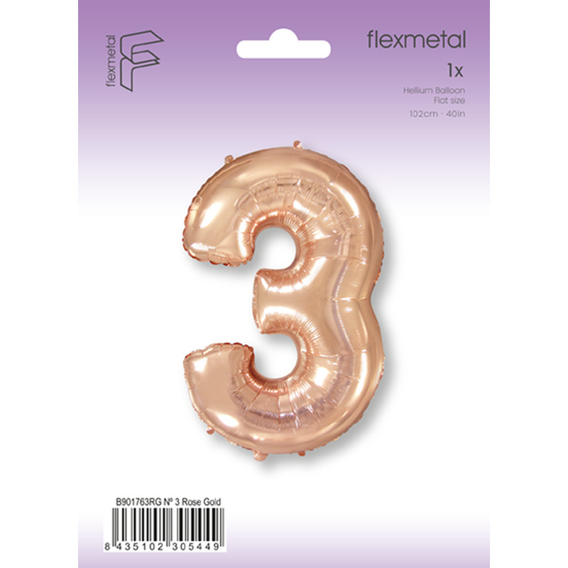 Μπαλόνι Φοιλ Σχήμα Ροζ Χρυσό Νούμερο 3 Συσκευασμένο