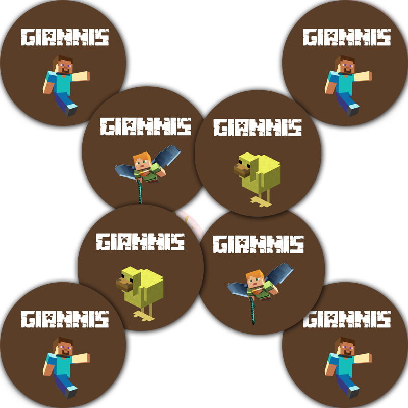 Στρογγυλά αυτοκόλλητα Minecraft / 8 τμχ