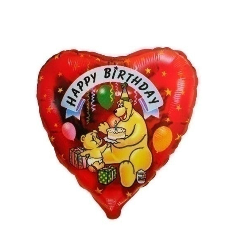 Μπαλόνι Φοιλ 18 Καρδιά Happy Birthday με Αρκουδάκια / 46 εκ