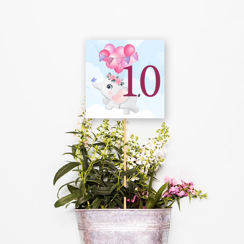 Αρίθμηση τραπεζιού Ελεφαντάκι για Κορίτσι τετράγωνο