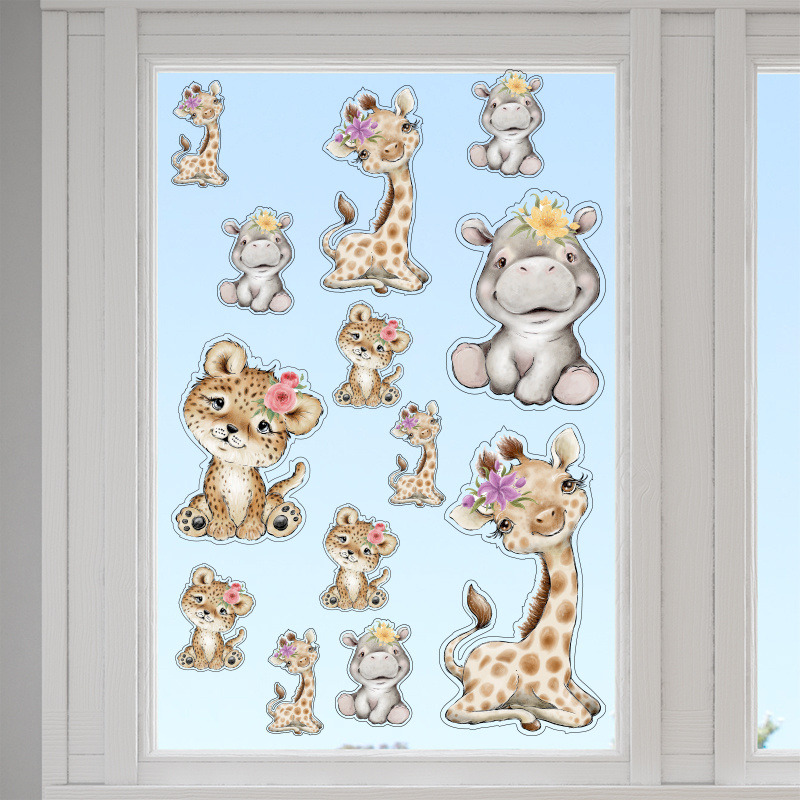 Αυτοκόλλητα τζαμιού Ζωάκια Ζούγκλας Κορίτσι /10 τμχ