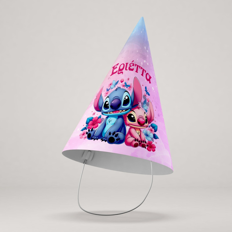 Καπελάκια πάρτυ με όνομα Stitch & Angel / 8τμχ