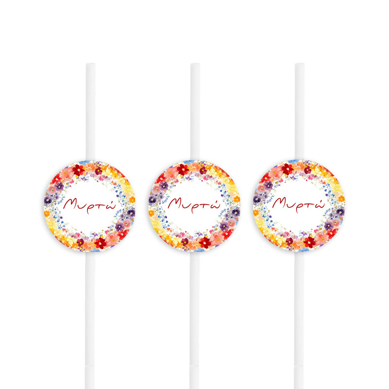 Χάρτινα καλαμάκια με όνομα Floral / 8τμχ