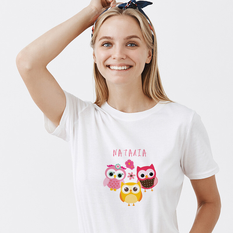 Γυναικείο T-shirt Κουκουβάγιες για την Μαμά με όνομα