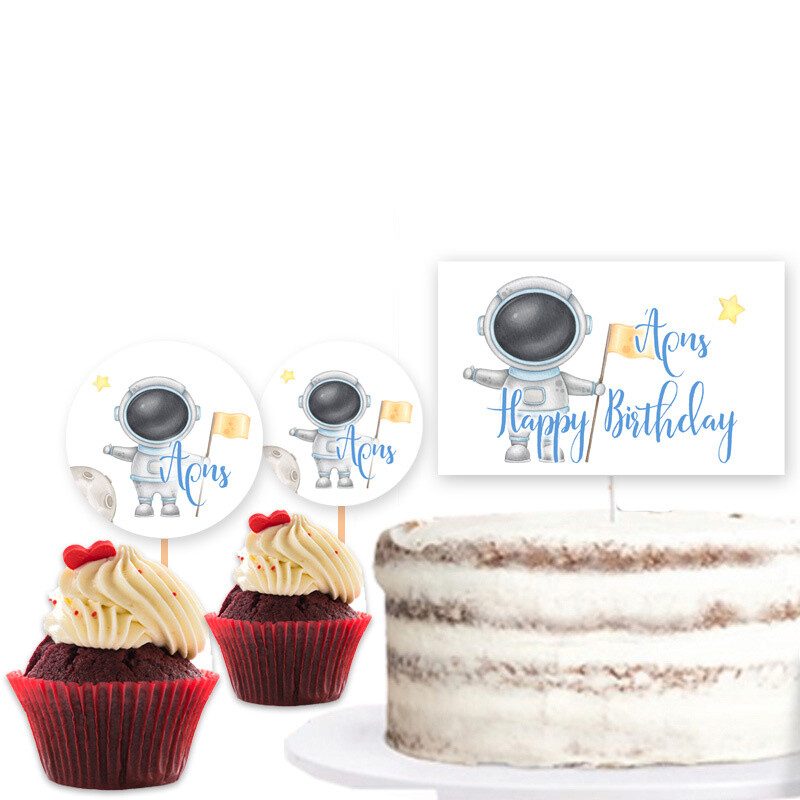 Διακόσμηση τούρτας Αστροναύτης & cupcake toppers