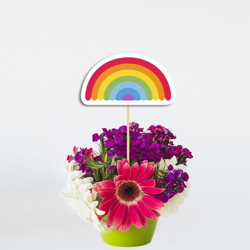 Διακοσμητικό Τοππερ Retro Rainbow Pink χάρτινο για τον Μπουφέ/ 20cm